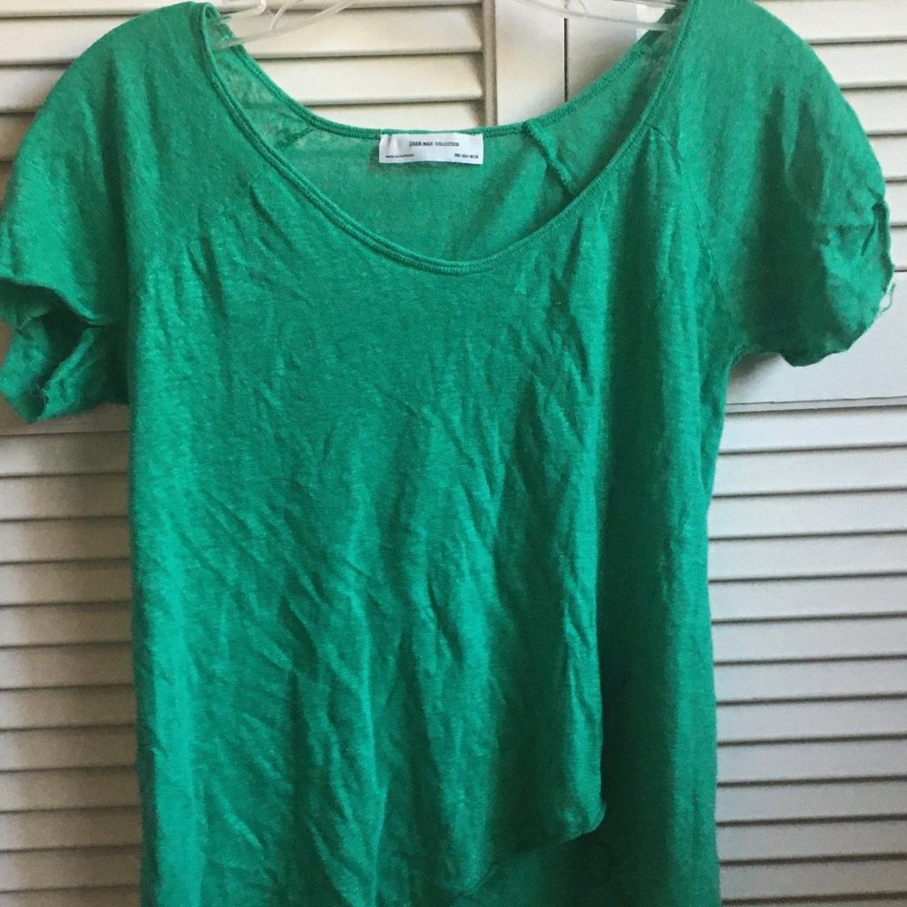Green, slightly high-low, short sleeve top